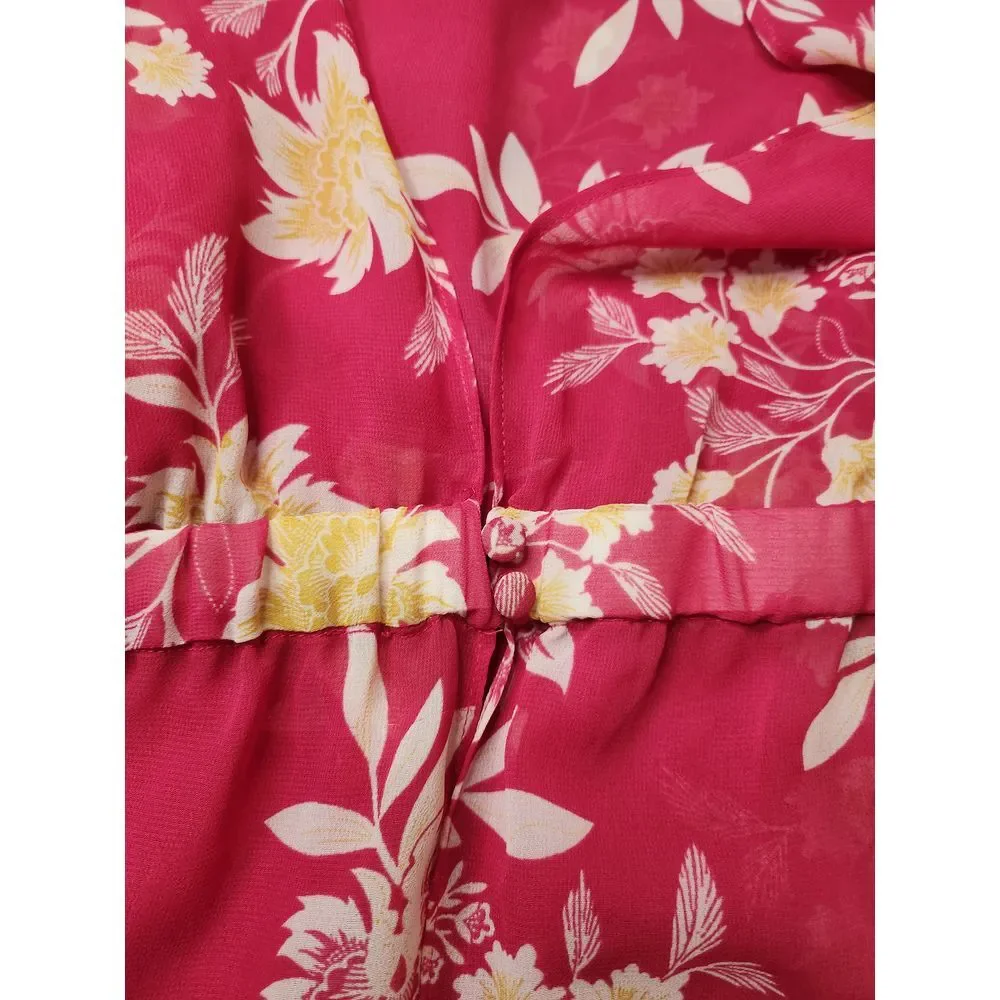 Vince Camuto Women's Pink V-neck Floral Chiffon Cover up‎  Duster Size Med